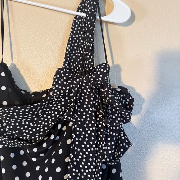 J. Crew Black and White Polka Dot one shoulder silk Blouse 4 - Picture 2 of 6
